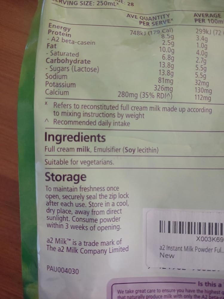 a2 Instant Milk Powder Full Cream 1 kg (Australia Import)