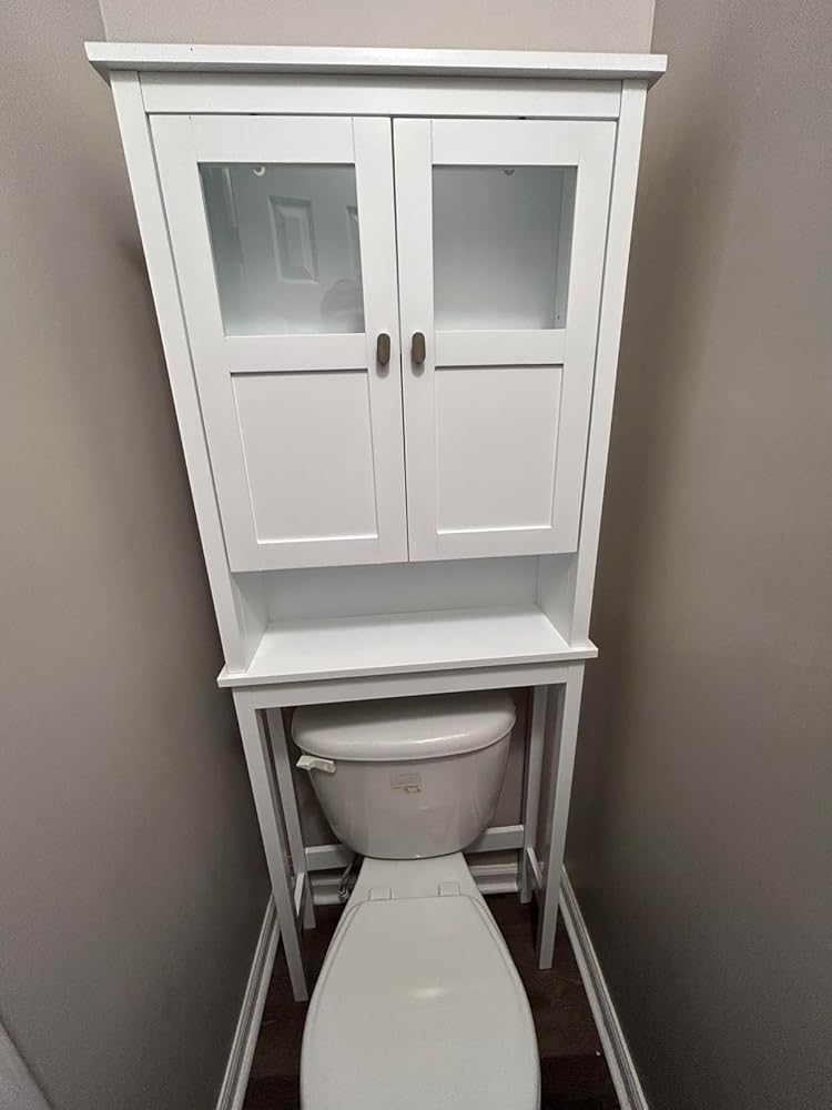 Spirich Bathroom Cabinet Over Toilet, Bathroom Storage Cabinet with Glass Doors and Adjustable Shelves, Over The Toilet Storage Cabinet, White