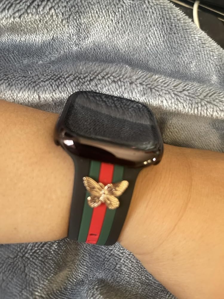 Designer Band with Charms Decor Compatible with Apple Watch Band 38mm 40mm 41mm 42mm 44mm 45mm 46mm 49mm Women Men, Stylish Silicone Sport Wristbands for iWatch Series 10 9 8 7 6 5 4 3 2 1 SE Ultra