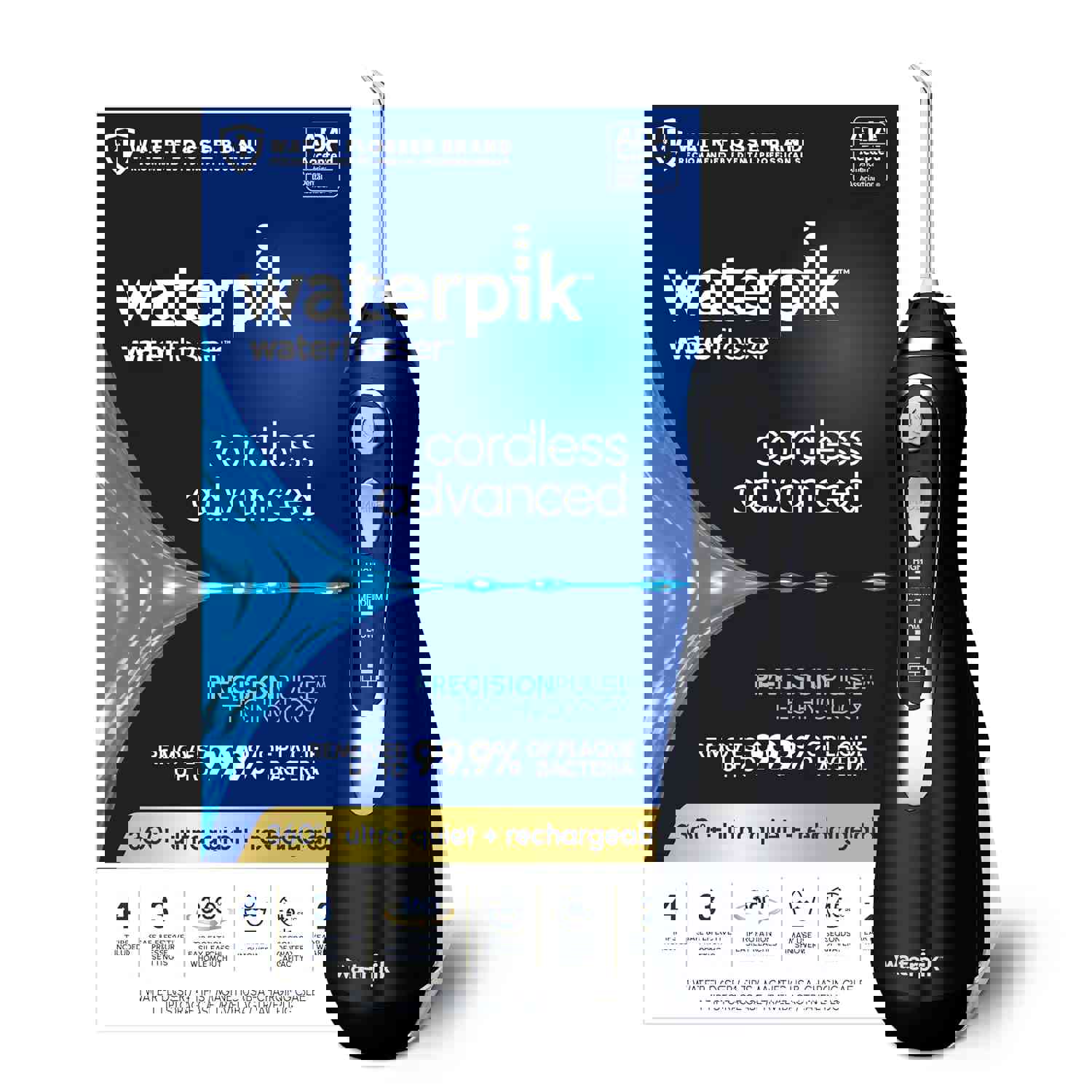 Waterpik Cordless Advanced 2.0 Water Flosser For Teeth, Gums, Braces, Dental Care With Travel Bag and 4 Tips, ADA Accepted, Rechargeable, Portable, and Waterproof, Black WP-582, Packaging May Vary