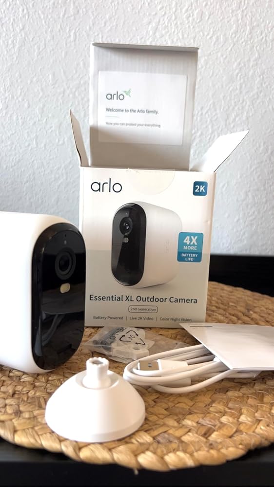 Arlo Essential Security Camera 2K | Indoor - Outdoor | 2nd Gen | Wireless with Spotlight, 2-Way Audio, Color Night Vision, Live Stream, Motion Activation, Real Time Notifications, Wide Angle - White