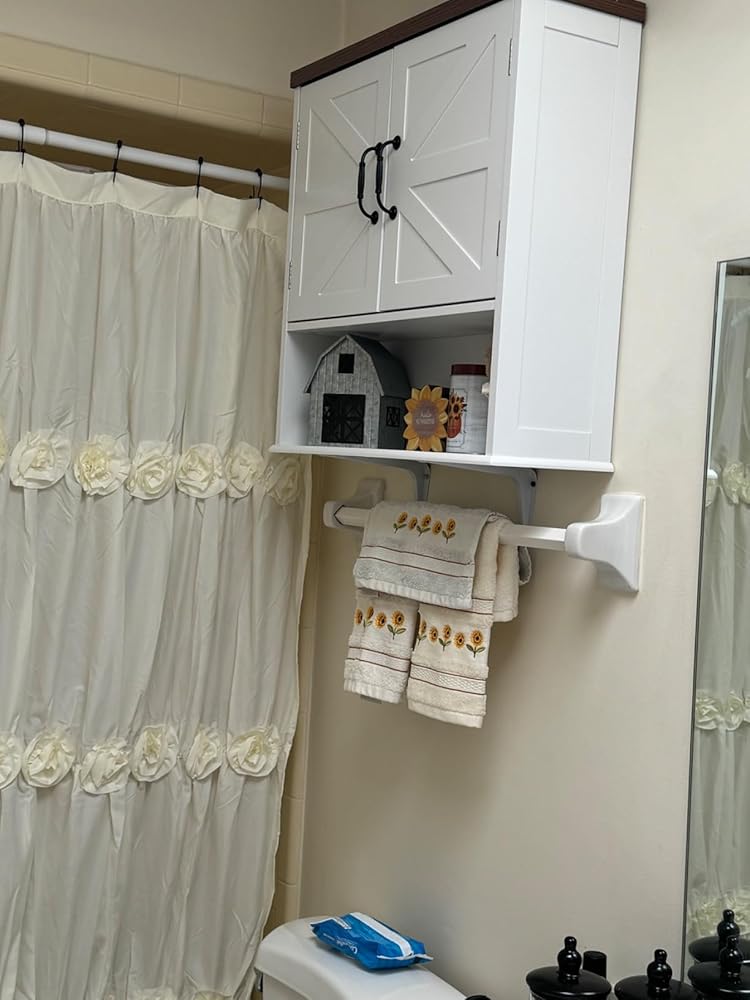 Mino Kesper Bathroom Wall Cabinet with Barn Doors, Wall Mounted Bathroom Cabinet, Farmhouse Style, Adjustable Shelf, Wall Mounted Medicine Cabinets, White