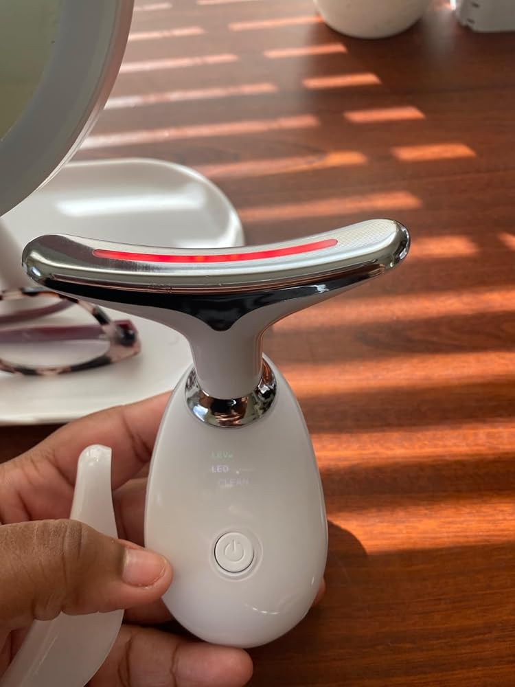 Neck Face Massager, 7 Color Face Neck Massager for Skin Care Routine at Home, Facial Massager with Non-slip Design, White