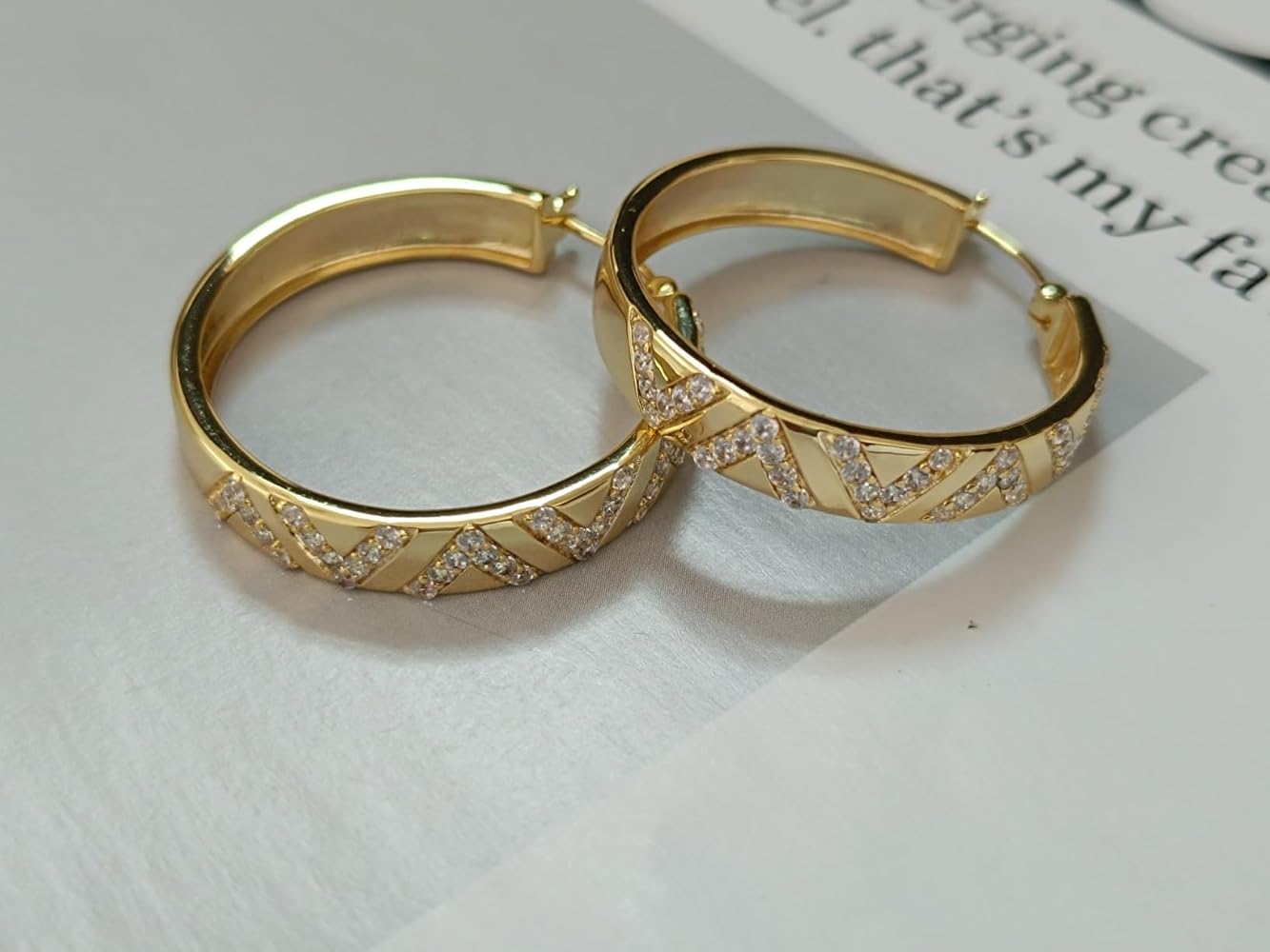 Gold Hoop Earrings for Women 14K Gold Earrings V-Shaped Cubic Zirconia Inlay Thick Hoops Earring Hypoallergenic 25/30mm