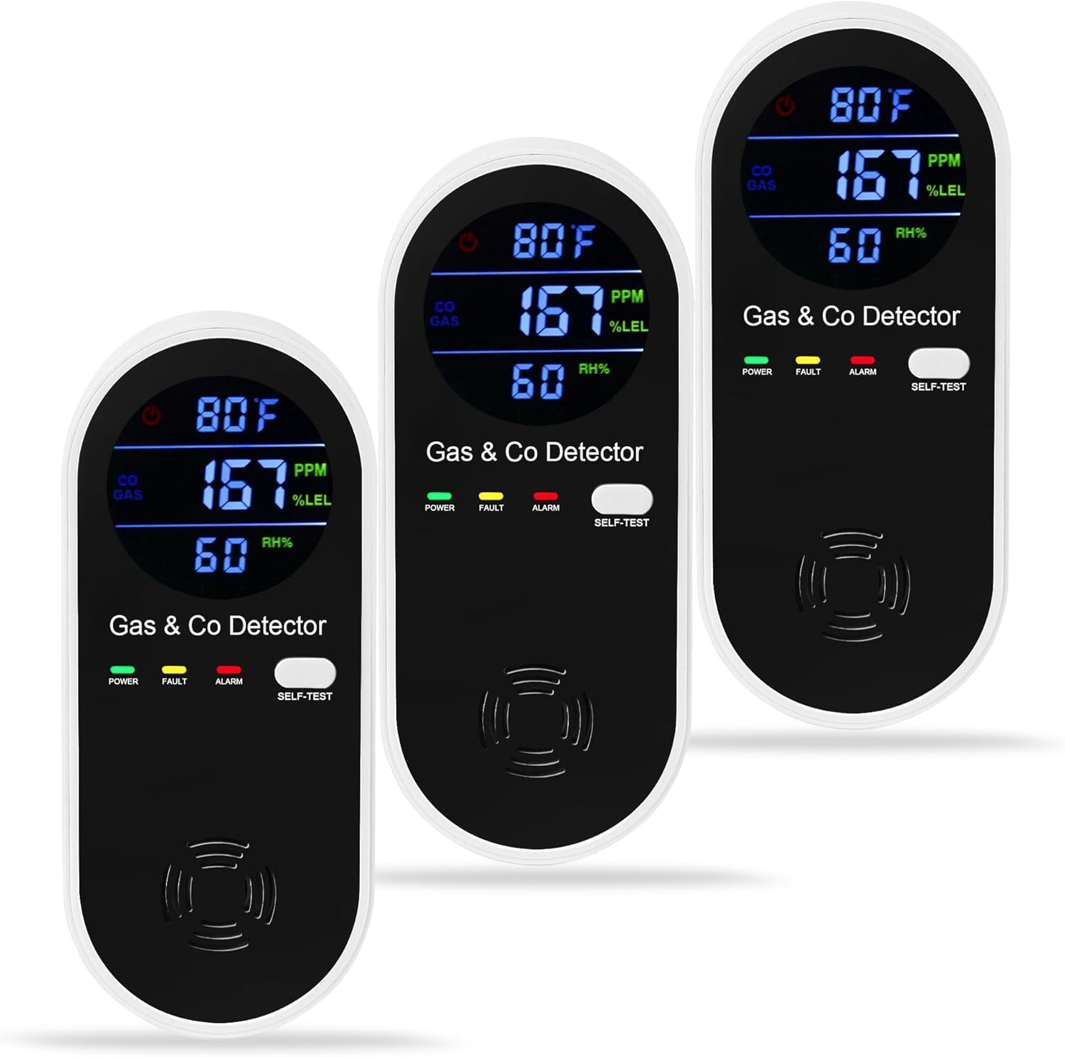 3 Packs Plug in Gas & Carbon Monoxide Detector, 4-in-1 Carbon Monoxide Alarm,Fahrenheit(°F) & Humidity,Natural Gas Detector,Methane,Propane & CO Detector for Home,RV,Apartment