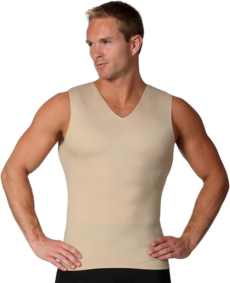 Insta Slim Mens Compression Sleeveless V Neck Muscle Shirt- Slimming Body Shaper Undershirt