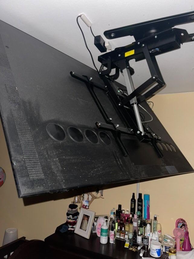 TOPSKY Electric Adjustable Flip Down Swiveling TV Mount with Remote and App Controller, Large Motorized Ceiling Mount for 32 to 75 Inch Flat and Curved Screen TVs (Black)
