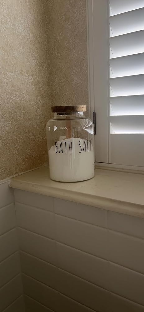 Bath Salts Glass Jar - Bath Salt Container with Wooden Lid and Scoop, for Bathroom Bath Decor Bathtub Accessories for Women - Airtight Storage (1)