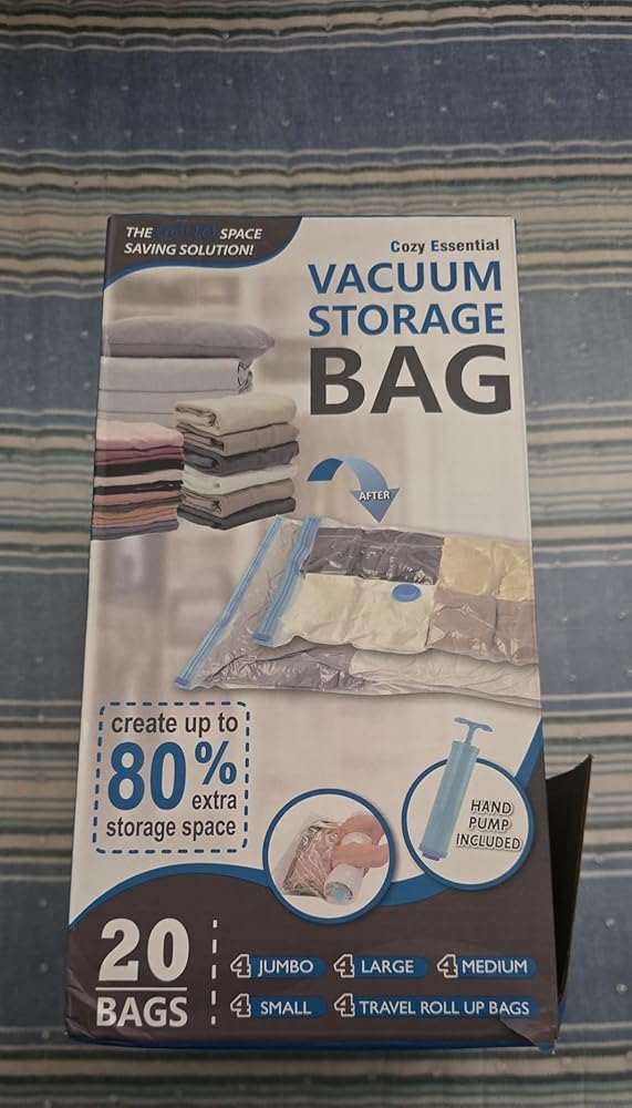 20 Pack Vacuum Storage Bags, Space Saver Bags (4 Jumbo/4 Large/4 Medium/4 Small/4 Roll) Compression for Comforters and Blankets, Sealer Clothes Storage, Hand Pump Included