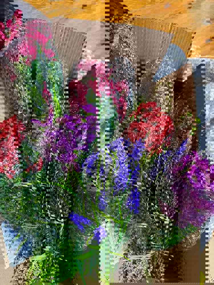 24 Bundles Artificial Flowers for Outdoors Spring Summer Decoration, UV Resistant Eucalyptus Violet and Lavender Silk Fake Plants for Outside Indoor Yard Home Patio Decor, Red Rose Purple