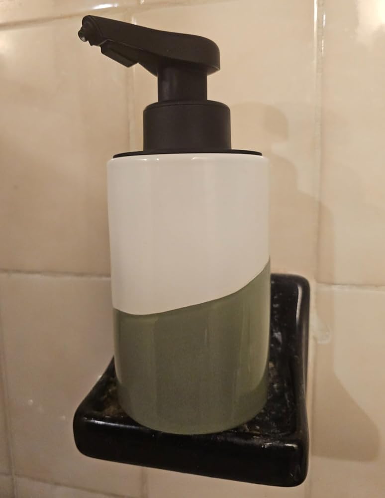 BosilunLife Automatic Soap Dispenser Ceramic Hand Free Soap Dispenser with Waterproof Pump Rechargeable Smart Electric Lotion Soap Dispenser Touchless Dish Soap Dispenser (White-Green, Liquid Pump)