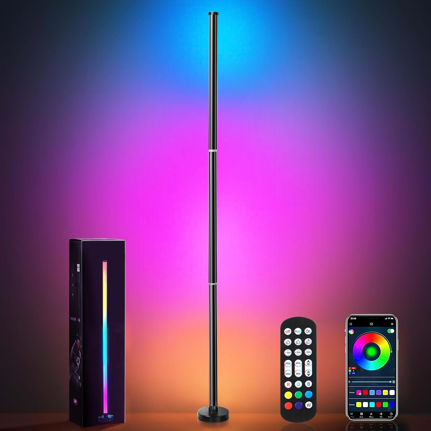 Smart RGB LED Corner Floor Lamp with App and Remote Control, Smart Floor Lamp Music Sync and 16 Million Colors,Timer Setting - Ideal for Living Rooms, Bedrooms, and Gaming Rooms (Color, 1 Pack)