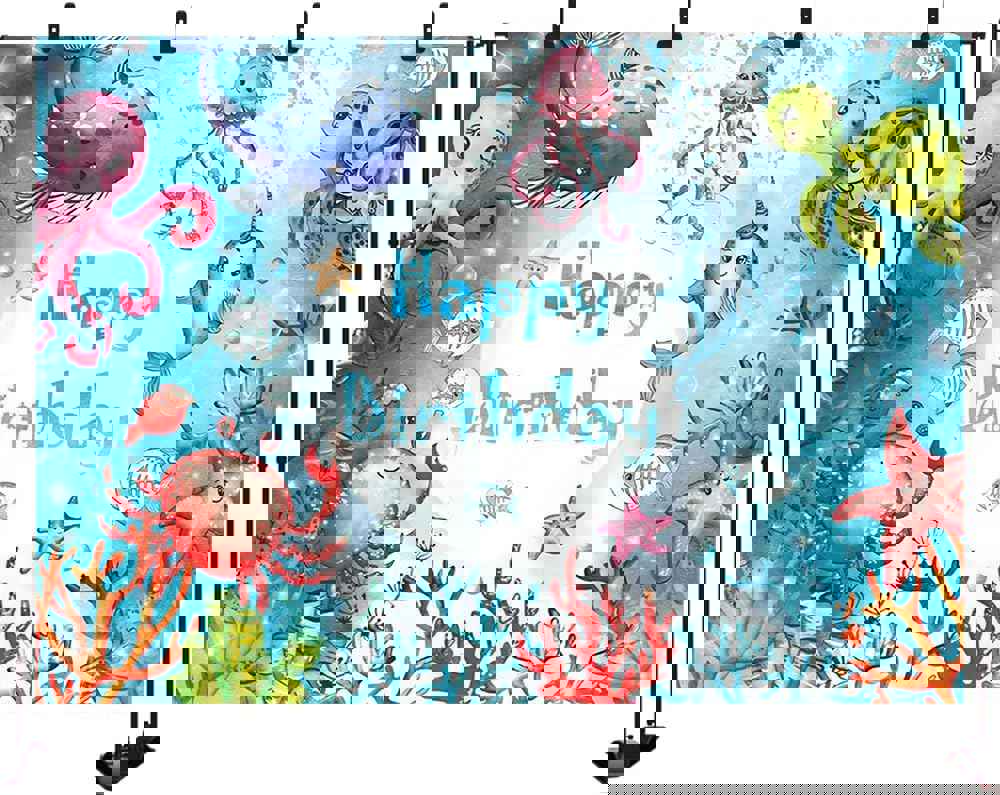 7X5FT Under The Sea Photography Backdrop Aquarium Underwater World Tropical Fish Coral Reef Background Mermaid Birthday Baby Shower Party Decorations Photo Banner Props XH006H
