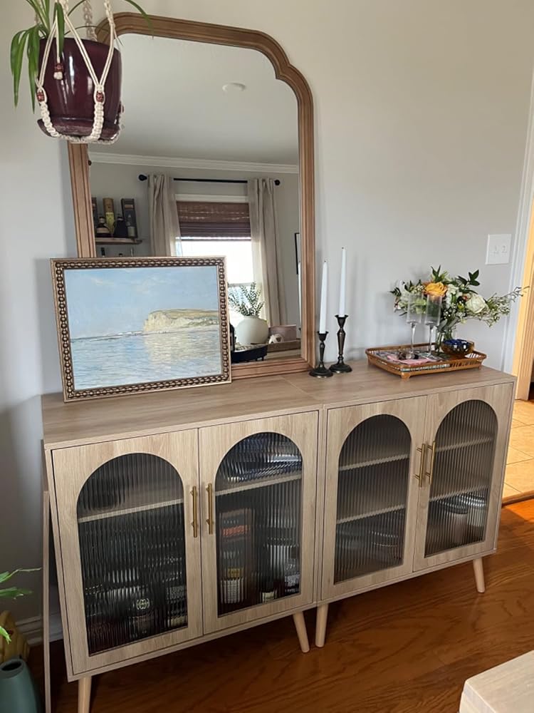 Rovaurx Accent Storage Cabinet with Acrylic Glass Doors, 29.5&amp;#34; Modern Sideboard Buffet Cabinet, Bathroom Floor Console with Storage, for Dining Room, Living Room, Natural BMGZ108MC-2