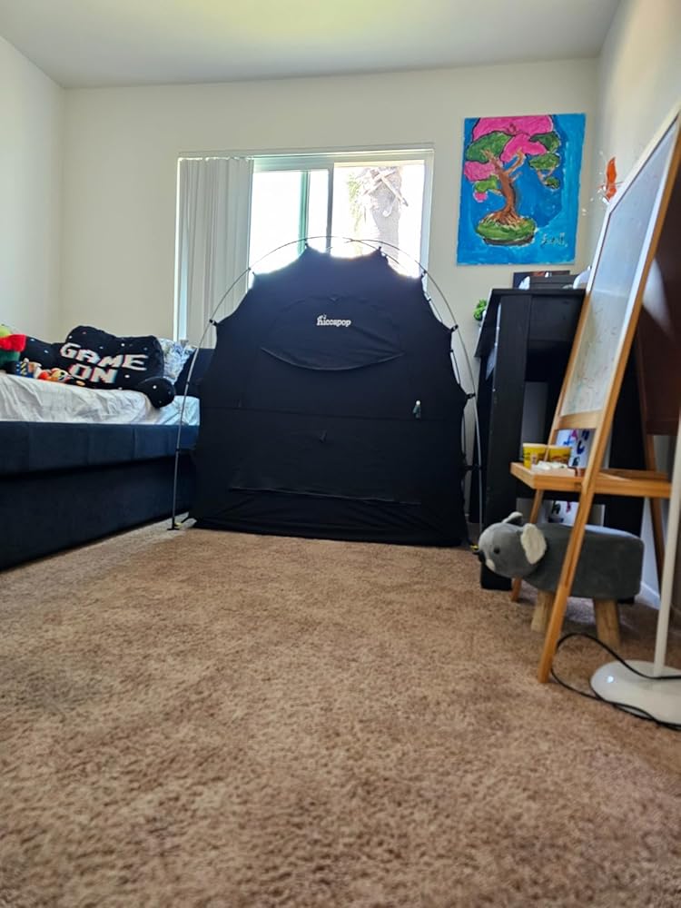 hiccapop Blackout Tent for Pack and Play, Patented Portable Crib Tent, Blackout Canopy Crib Cover, Sleep Pod for Kids, Black