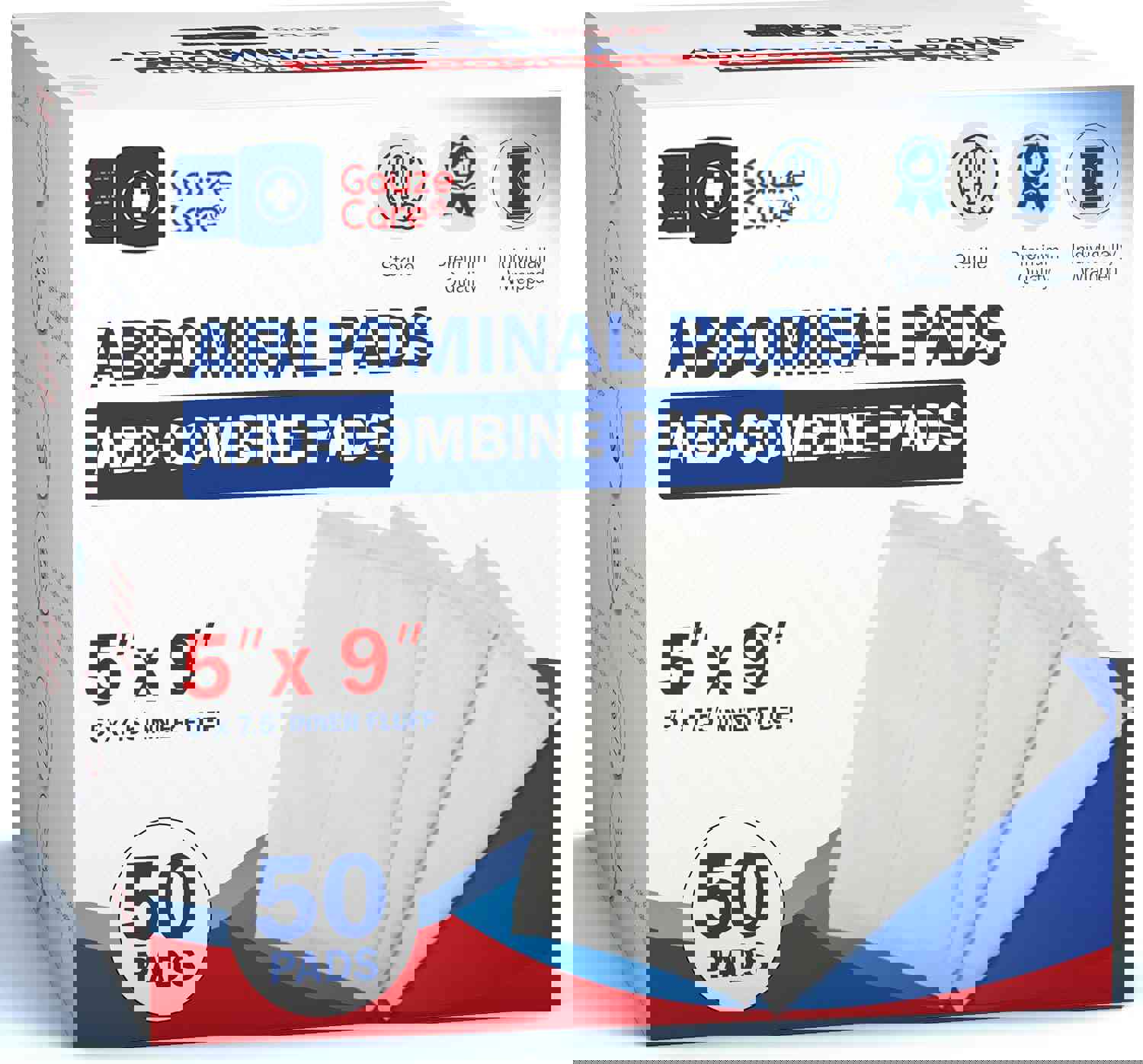 GauzeCare Sterile Abdominal- ABD Combine Pads| 50-Pack, 5 x 9 Inches| Extra Absorbent &amp; Thick, Individually Wrapped Wound Dressing, First Aid Pads| Surgical-Grade, Nonstick- for Heavy Leakage, Post Op