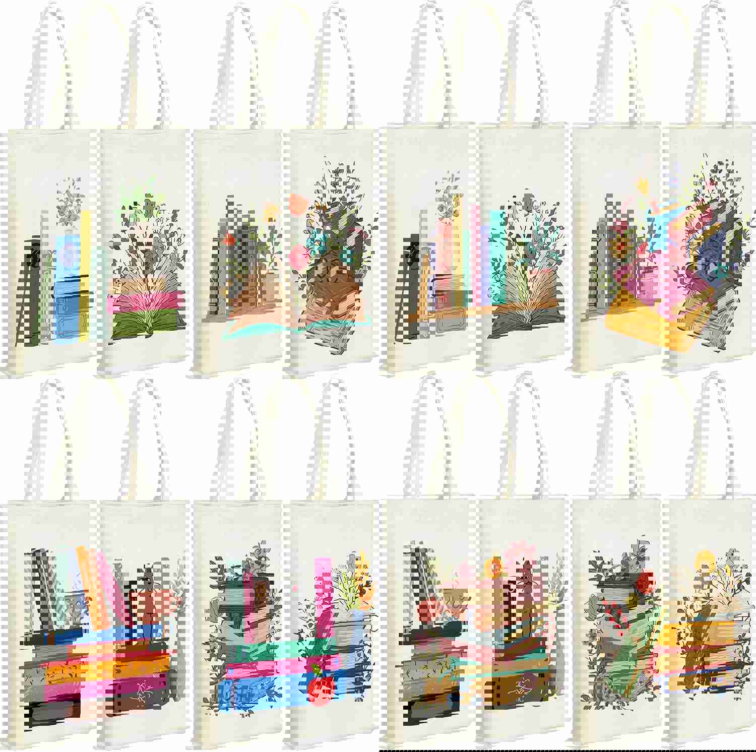 Sweetude 8 Pcs Book Club Gifts Bulk Book Lovers Canvas Tote Bags Easter Christian Bookish Librarian Reader Gifts for Women(Book)