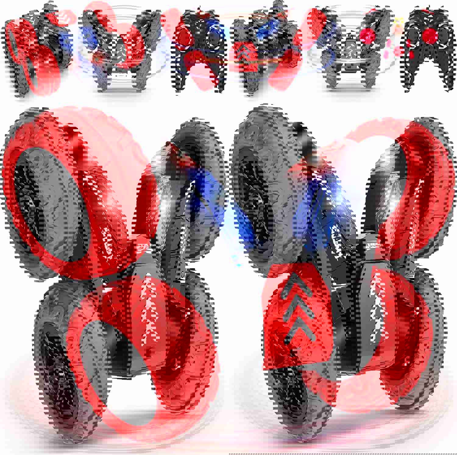 Remote Control Car, RC Cars Stunt Car Toy, 4WD 2.4Ghz Double Sided 360° Rotating RC Car with LED Lights, All Terrain Rechargeable RC Car Toys for Age 3 4 5 6 7 8-12 Year Old Boys Girls Kids Gifts