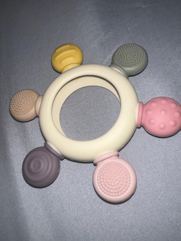 Arudyo Baby Teething Toys Silicone Teethers BPA Free Silicone Rudder with Wooden Ring Soothe Babies Gums (Khaki)