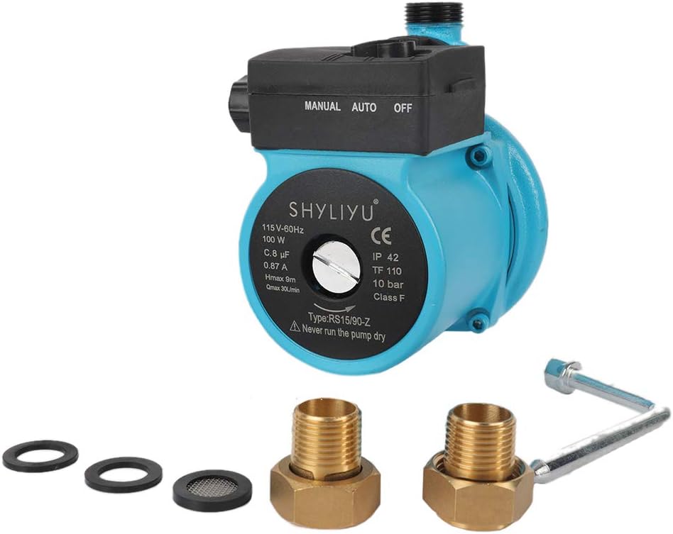 SHYLIYU 115V/60HZ 100W 3/4 inch Outlet Automatic Pressure Booster Pump Hot Water Recirculating Pump Cast Iron Circulator Circulation Pump…