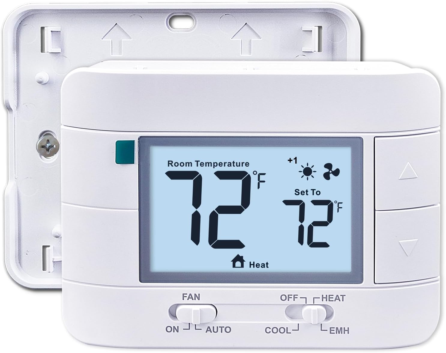 Aowel 2 Heat/ 1 Cool Non-Programmable Thermostat for Home Heat Pump System and Conventional Single-Stage System, with Room Temperature & Humidity Monitor (White Backlit Screen)