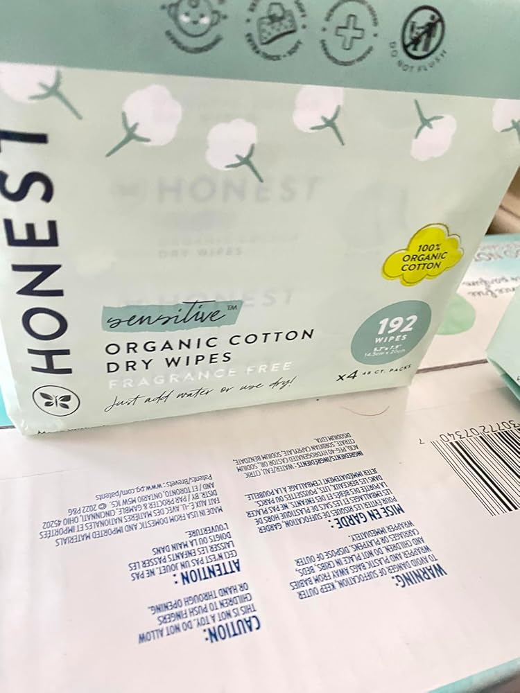 The Honest Company 100% Organic Cotton Dry Wipes | Hypoallergenic for Sensitive Skin, Dermatologist Tested, Safe for Newborns | 192 Count