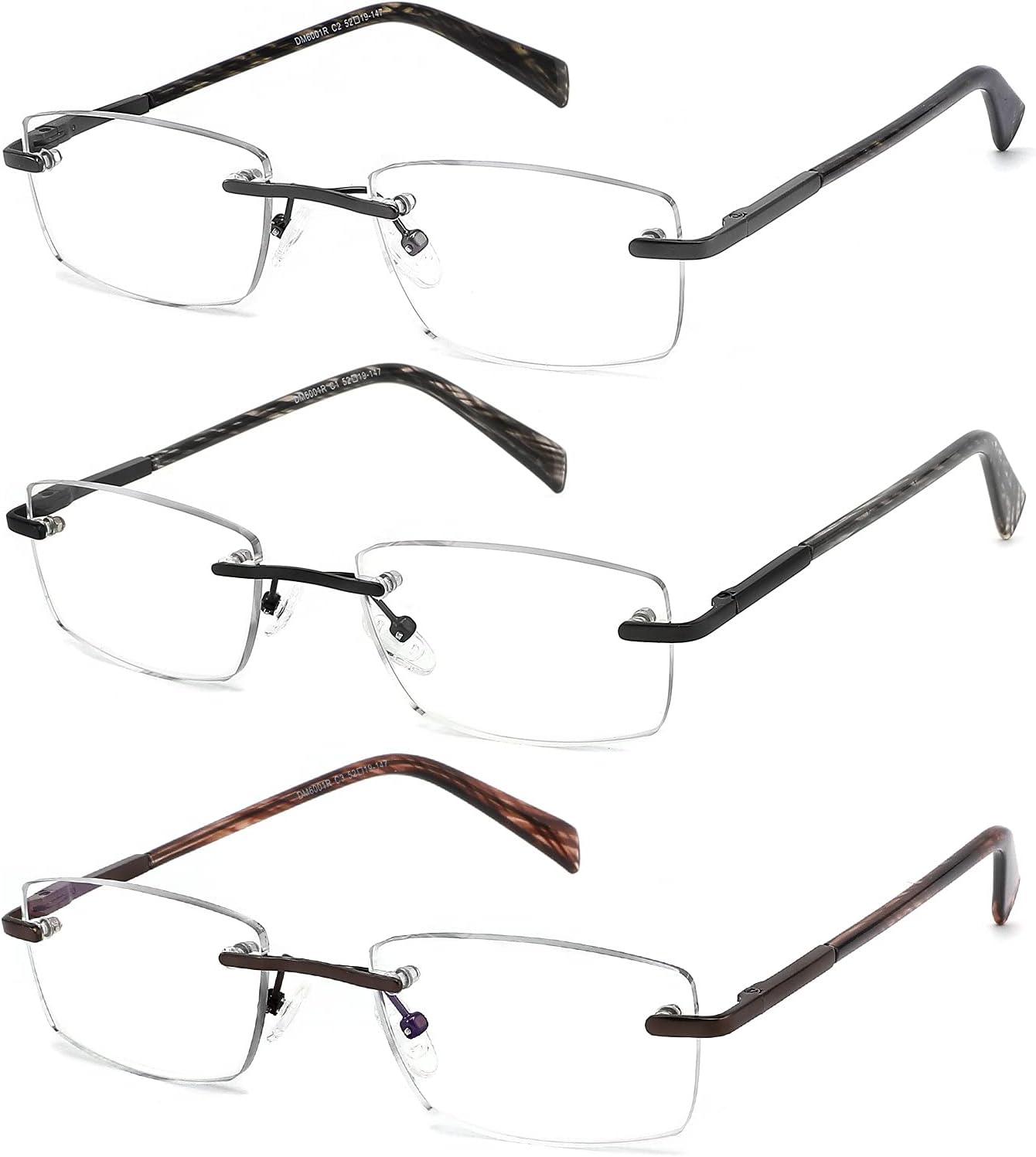 JJWELL 3 Pack Reading Glasses for Men Blue Light Blocking, Lightweight Rimless Metal Mens Eyeglasses Readers, Anti Eyestrain/Dryness/Computer Glare/UV 400, Spring Hinge Eyeglasses(350 Strength)