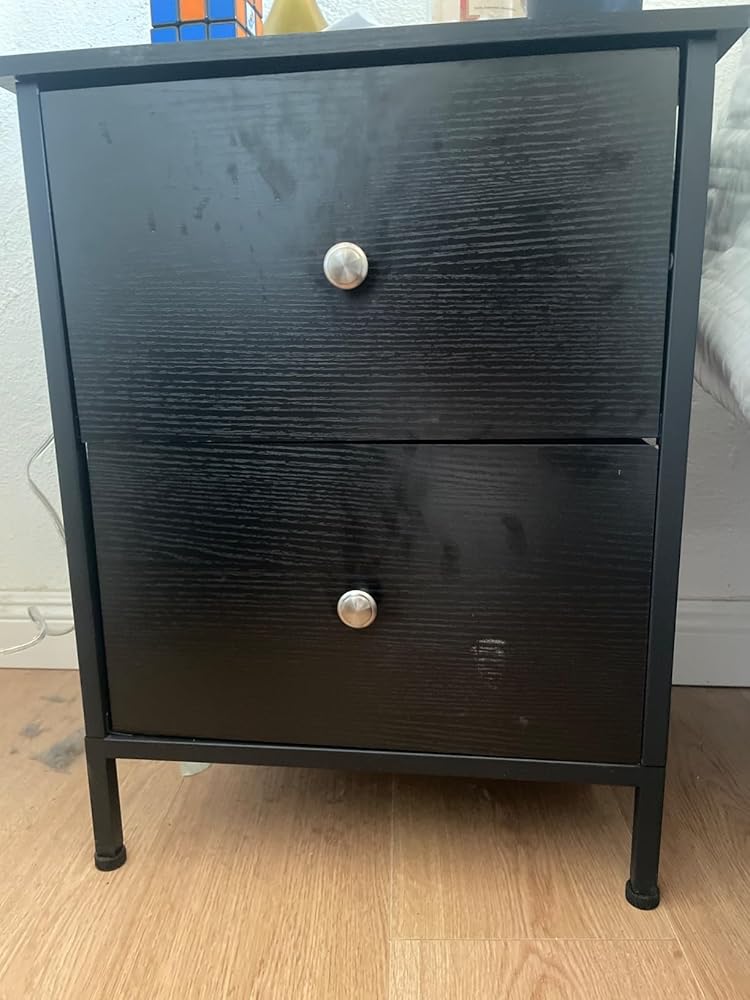 BOLUO White Nightstand 2 Drawer for Bedroom,Small Night Stand with Fabric Drawers End Table Modern