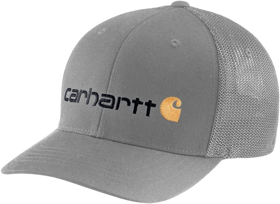 Carhartt Men&#39;s Rugged Flex Fitted Canvas Mesh-Back Logo Graphic Cap