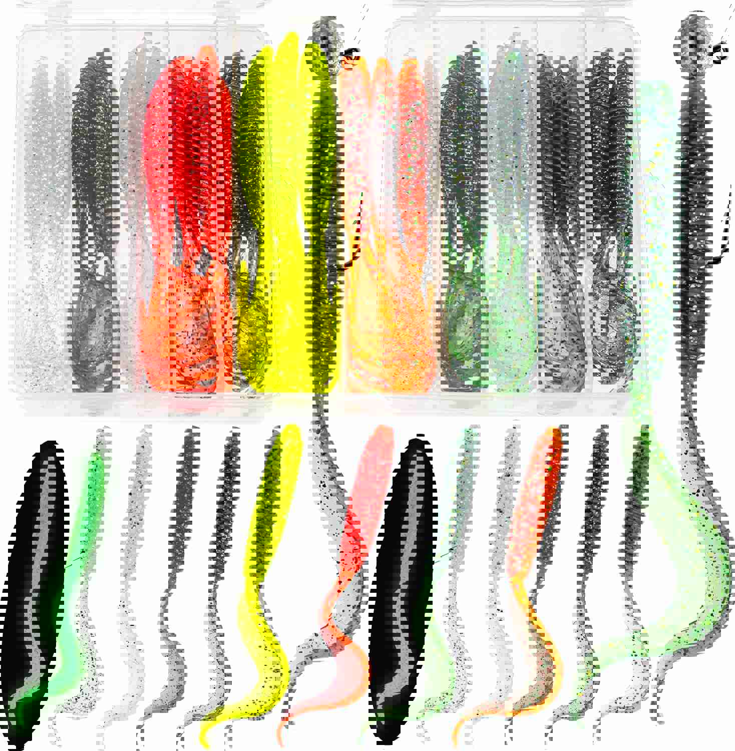 Fishing Soft Plastic Lures Tail Swimbaits Fishing Baits Fishing Tackle Box Baits Kit for Saltwater Freshwater Trout Bass Walleye Crappie