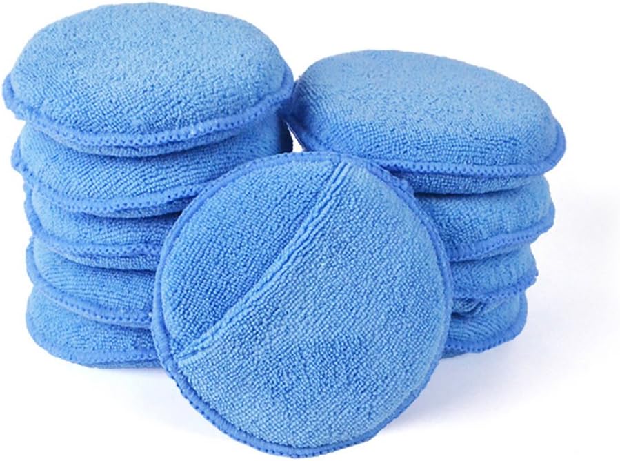 Microfiber Wax Applicator, AutoCare Ultra-Soft Microfiber Wax Applicator Pads with Finger Pocket Wax Applicator for Cars Wax Applicator Foam Sponge (Blue, 5&amp;#34; Diameter, Pack of 10)