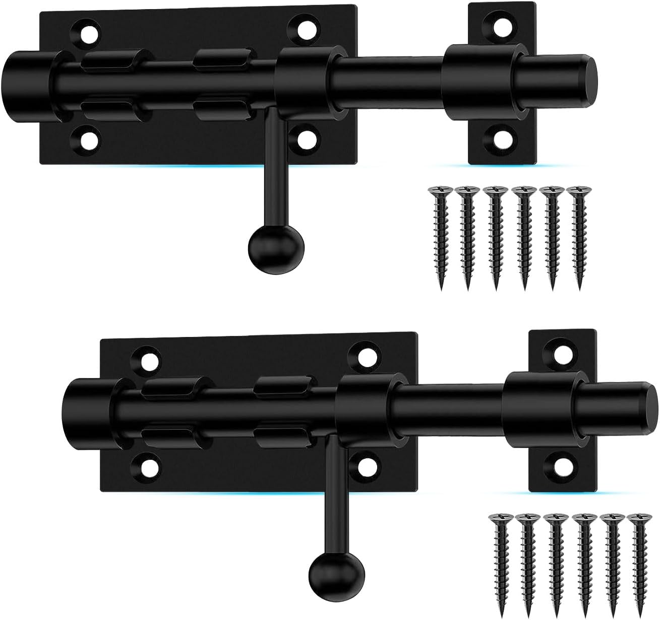 Slide Bolt Gate Latch, 4.9 Inch Heavy Duty Solid Stainless Steel Bolts Latches,for Fence, Yard Doors, Garages, Bedrooms, Cupboards and Window (2 Pack, Black)