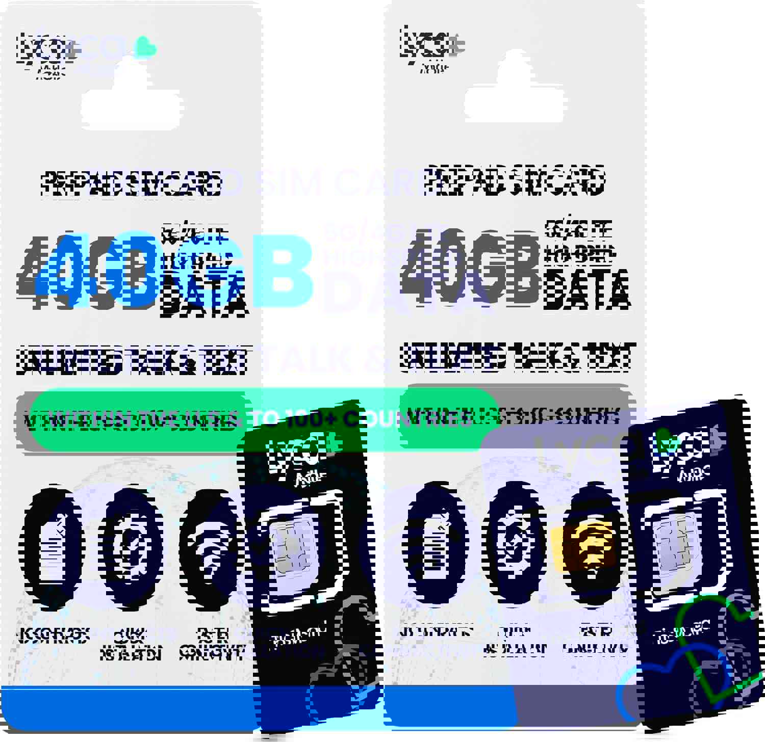 Lycamobile 60 Day Prepaid SIM Card for Cell Phones, 40GB High Speed 4G LTE/5G Data, International Talk &amp;amp; Text to 100+ Countries, Quick Activation, 3-in-1 Triple-Cut, Compatible w/Most Mobile Phones