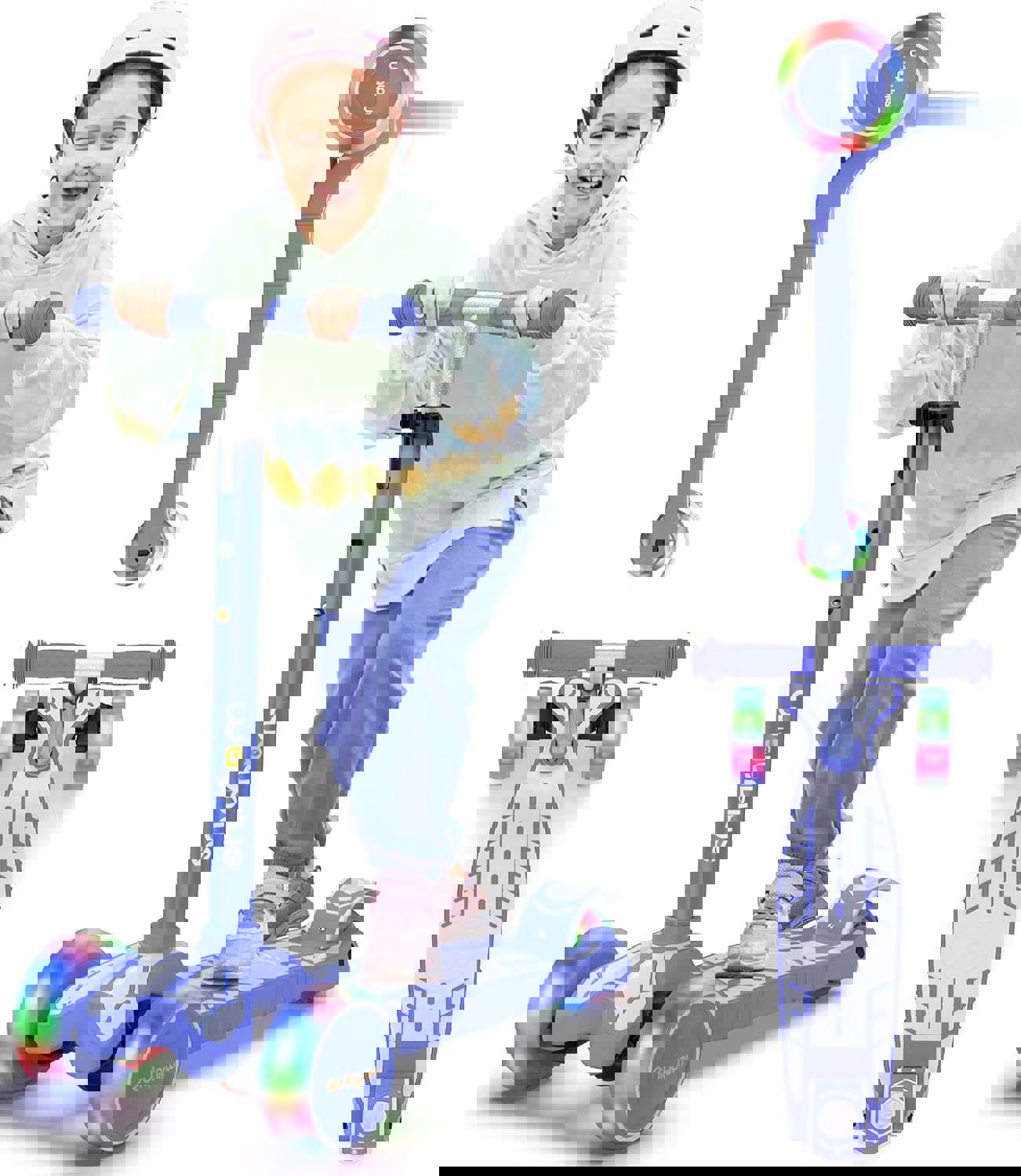 WAYPLUS 3 Wheel Scooter for Kids Ages 3+, 25mm Extra Thick Deck &amp;amp; Light Up Wheels for Kids Ages 3-5, 5-7. 4 Levels Adjustable Heights, Three Wheel Scooter for Kids Ages 8-12, Max Load 180LBS