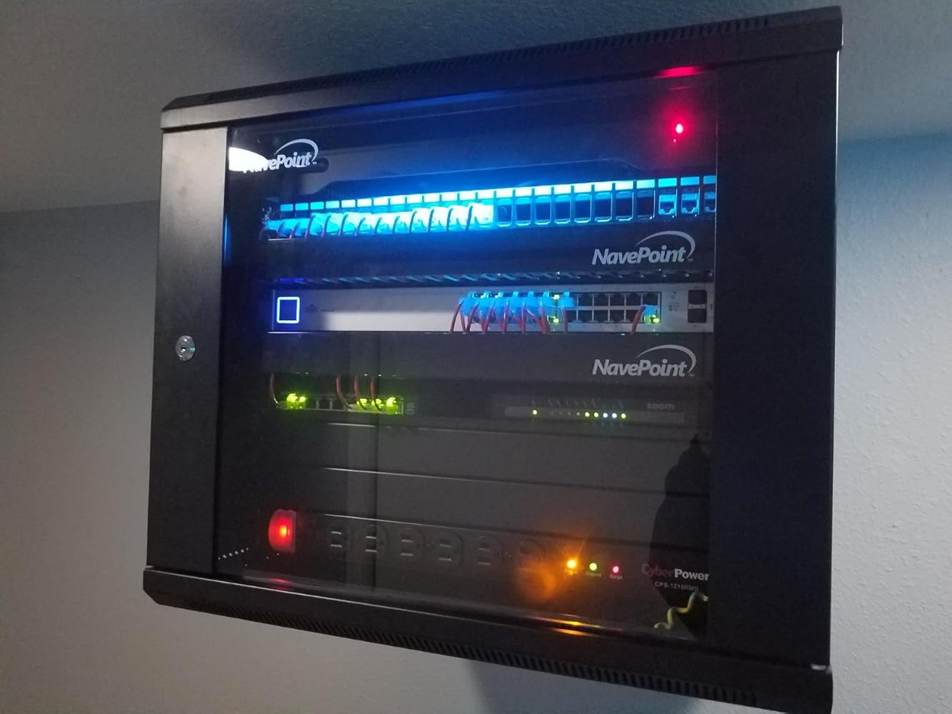 NavePoint 9U Server Cabinet with Hinged Back - 17.7” Deep, 9U Server Rack Enclosure with Locking Glass Door, Wall Mount Rack with Removable Side Panels, 9U Network Cabinet with 2 Fans, Pre-Assembled