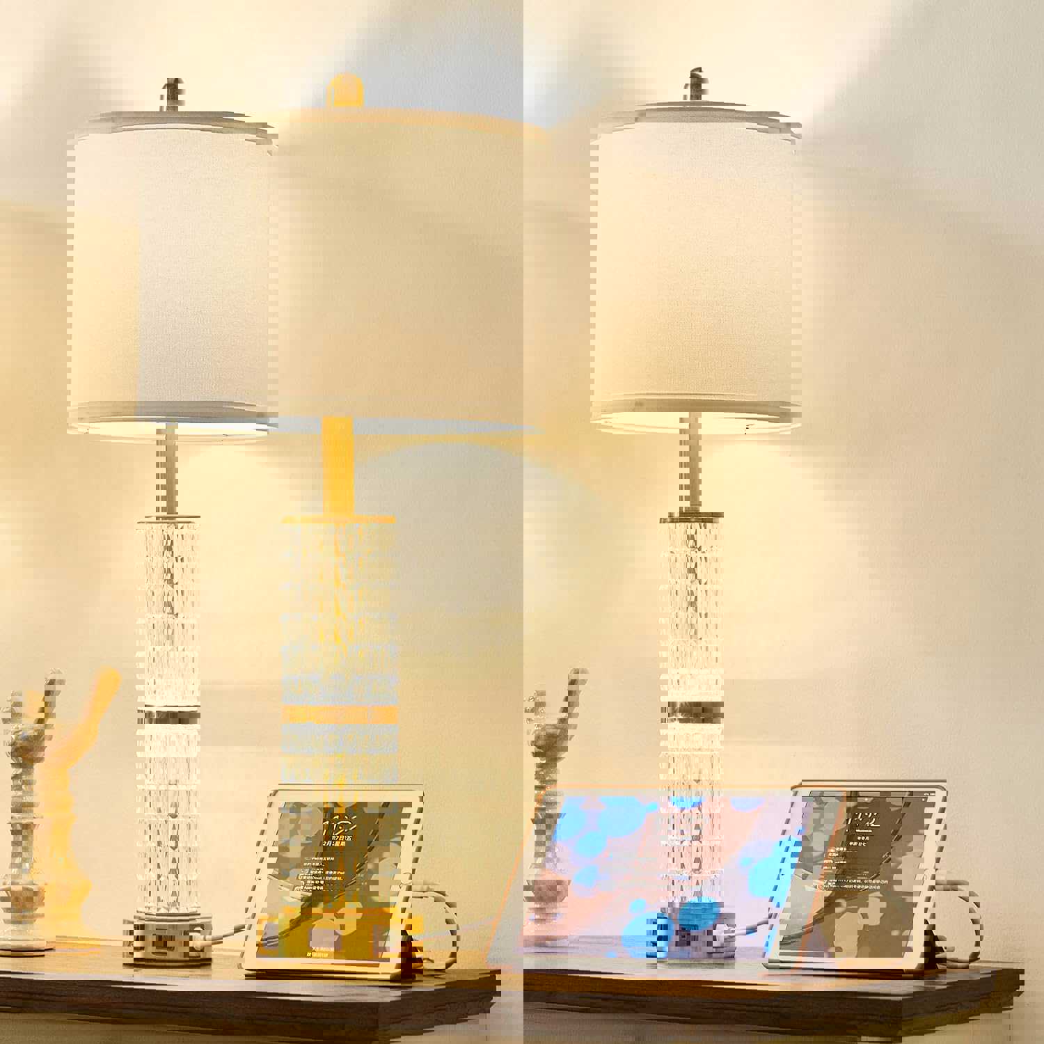 SAIWEYA Crystal Table Lamps Modern 3-Way Dimmable Bedside Lamp with 2 USB Ports &amp;amp; AC Outlets for Living Room Bedroom Nightstand Lamp Night Light (Gold-1 Pack)