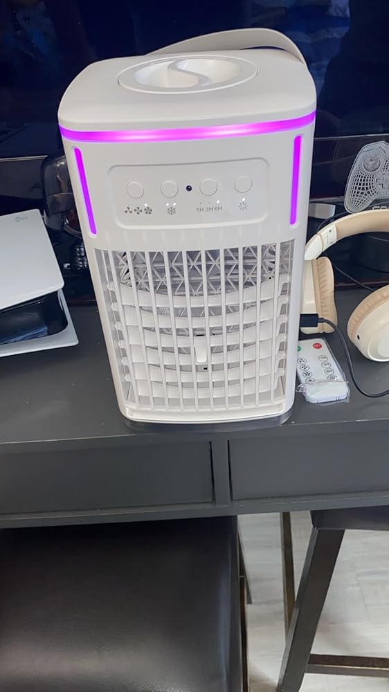 Portable Air Conditioners with Remote, Personal Mini Air Conditioner for Bedroom Desktop Office,1500ml Water Tank, 3 Wind Speeds, 4-in-1 Portable AC with 6H Timer, 2 Cool Mist, 7 Lights