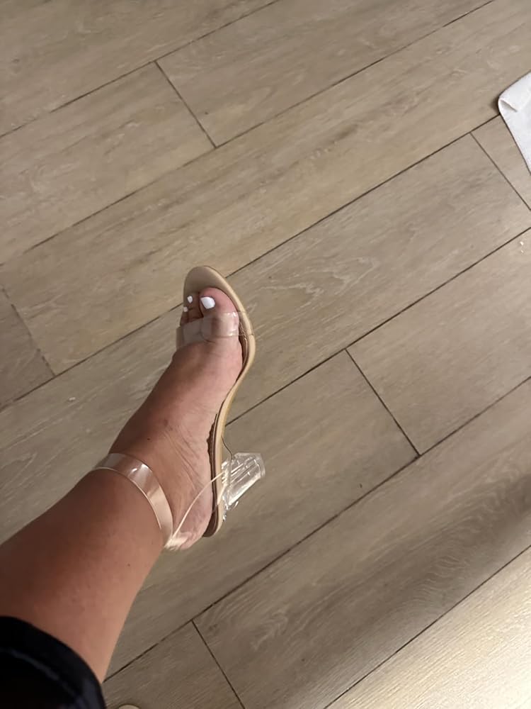 ZriEy Women&#39;s Clear Heels Chunky Block Mid High Heeled Sandals Open Toe Transparent Ankle Strap Dress Pump Shoes for Women in Daily Wear Party Wedding