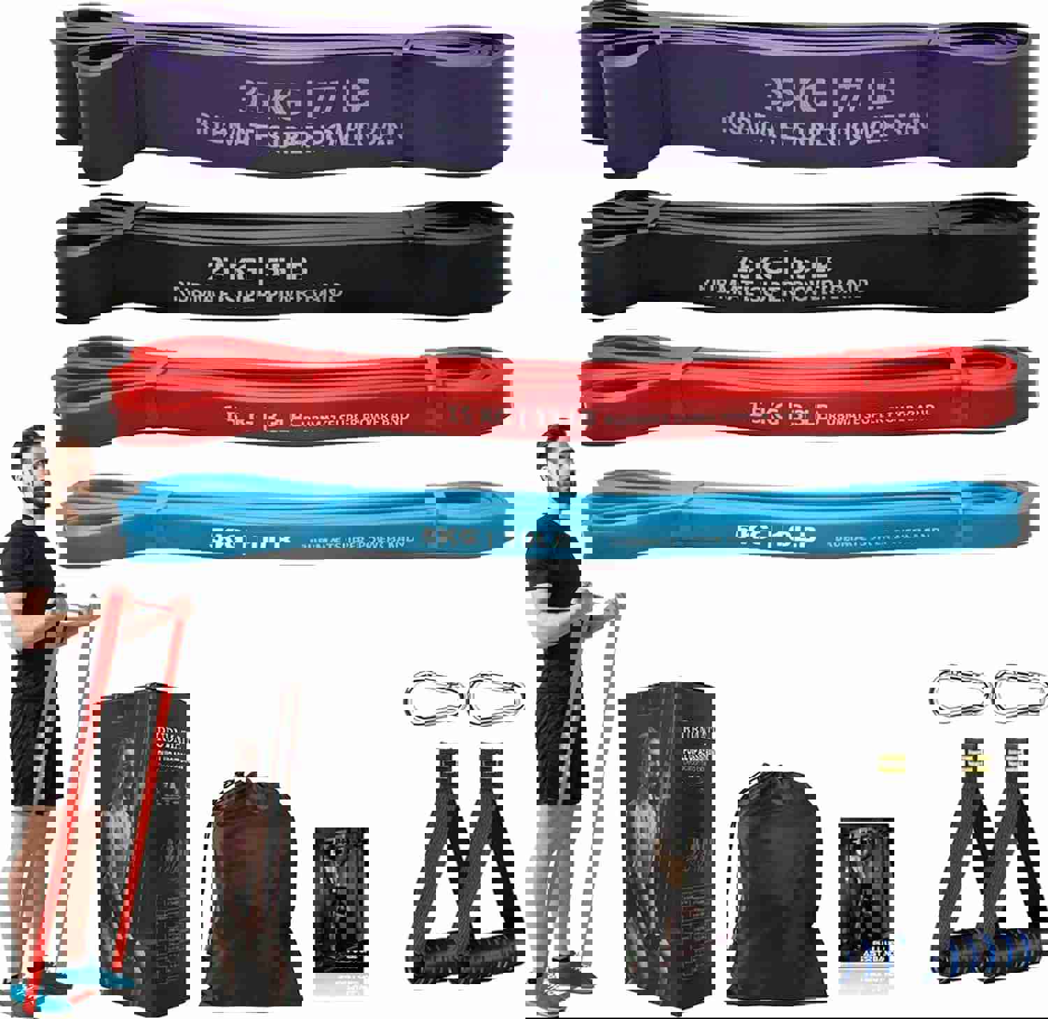 Pull Up Assistance Bands - Exercise Stretch Fitness Bands Assist Set for Body, Resistance Heavy Duty Workout for Home Gym Set of 4