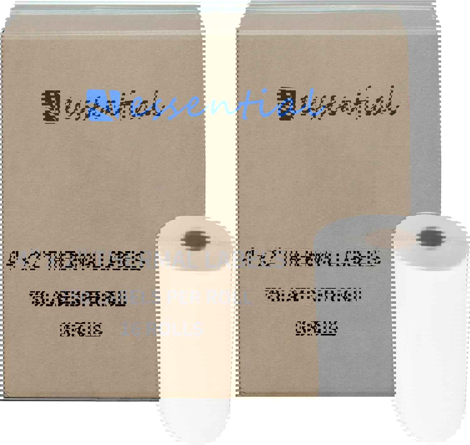 Essential 4 x 2 Inches Direct Thermal Barcode Labels, Waterproof and Oil-Proof Scratchproof, 750 Labels of Roll, Compatible with Zebra Printers (16 Roll-12000 Labels) White