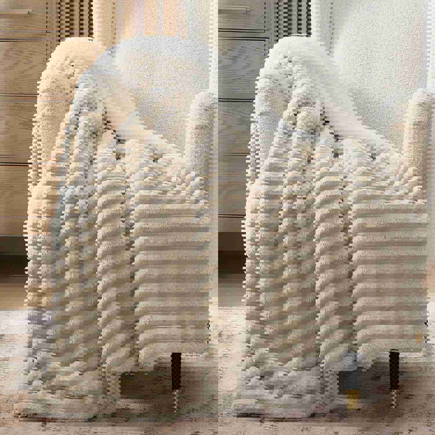 Bedsure Sherpa Throw Blanket for Couch - Super Soft Cozy Fleece Thick Warm Blanket for Winter, Plush Beige Throw Gift for Women, 50x60 Inches