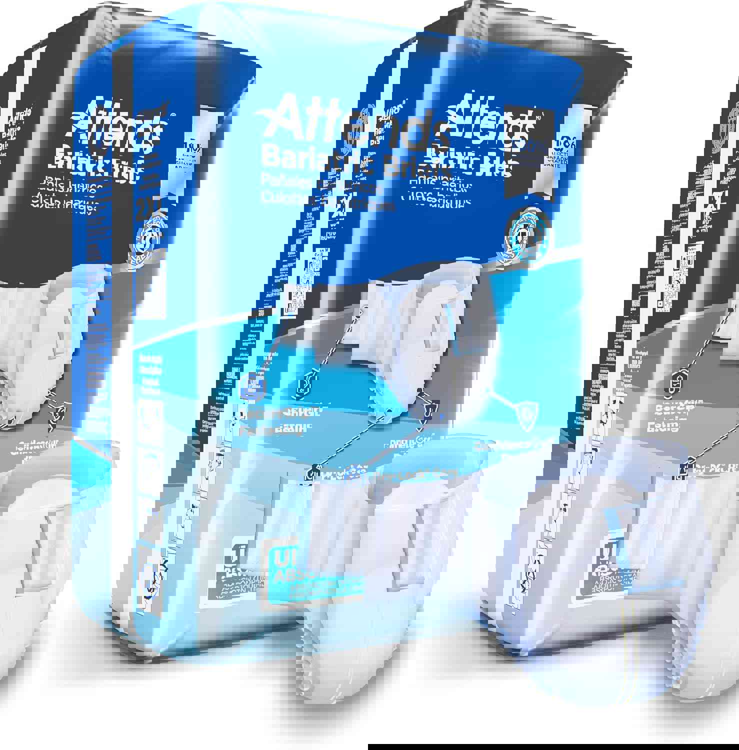 Attends Bariatric Incontinence Disposable Briefs, XX-Large, 63"-70" Waist with Tab Closures, Ultimate Absorbency and Leakage Protection, 48ct Case