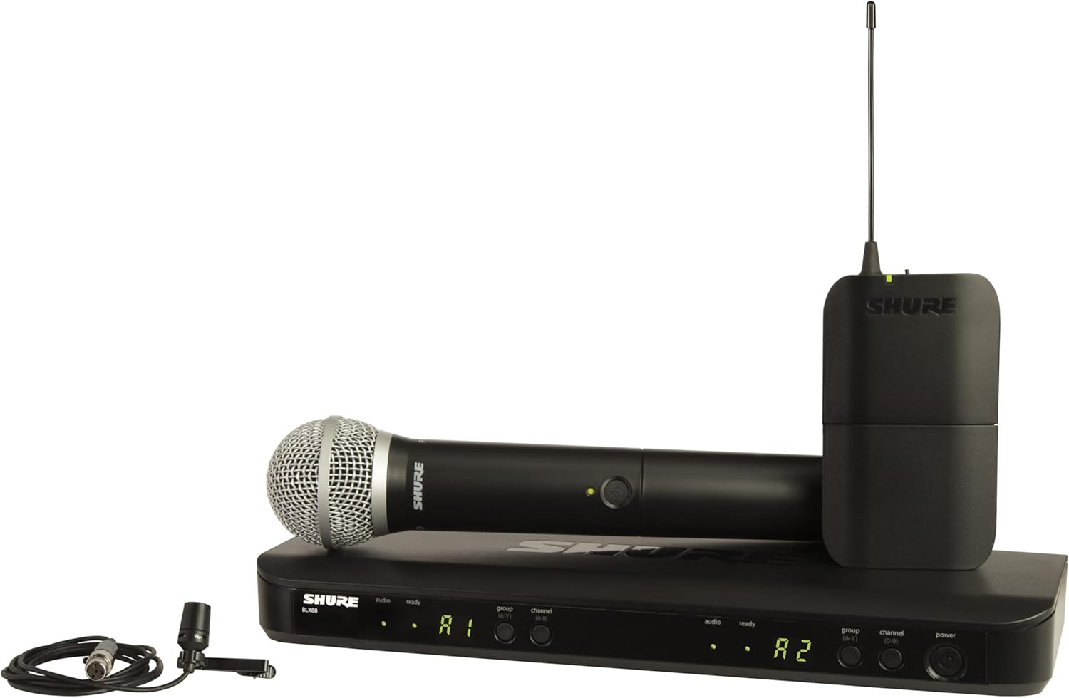 Shure BLX1288/CVL Wireless Microphone System - 14-Hour Battery Life, 300 ft Range, UHF | Includes Handheld &amp;amp; Lavalier Mics, Dual Channel Receiver | H9 Band (BLX1288/CVL-H9)