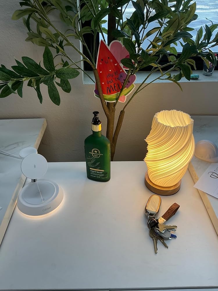 Dawnwake Table Lamp Bedside Lamps for Bedroom, Small Night Stands Desk Lamp, Mood Warm Cozy Lighting, Vintage Boho Cool Mid Century Modern Lamp, Aesthetic Accents Home Room Decor (Wavy, Medium)