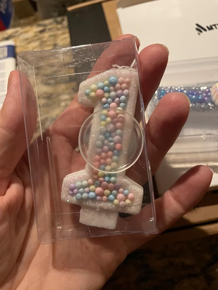 Birthday Candles, Number 1 Candles for Cake with 12 Pcs Rainbow Pearl Candles, 3D Macaron Glitter Cake Topper Decoration for Birthday, Anniversary, Wedding, Theme Party (Macaron Glitter, Number 1)