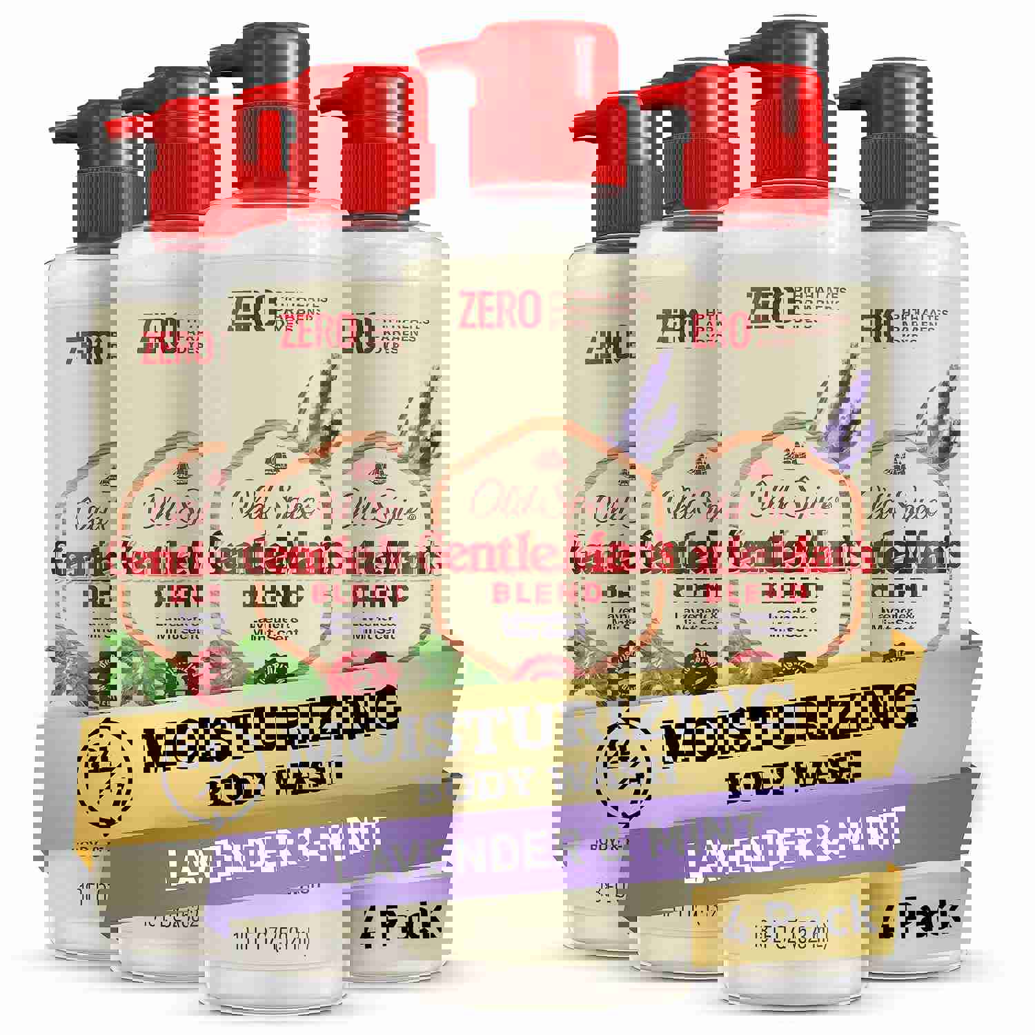 Old Spice GentleMan&#39;s Exfoliating &amp; Moisturizing Body Wash for Men, 24/7 Shower Fresh with Long Lasting Scent, Renewing Vitamin B3 Blend, Lavender + Mint Scent, 18 oz (Pack of 4)