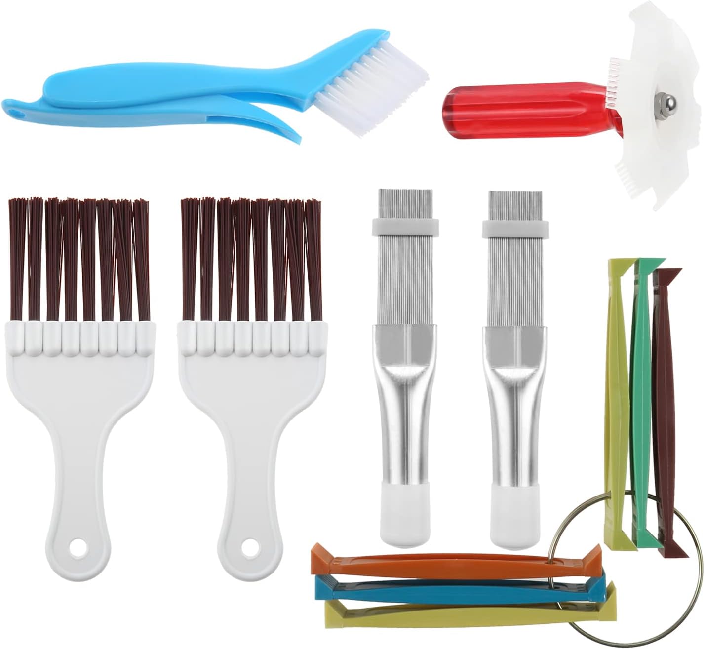 7 Pcs Air Conditioner Fin Cleaner Set, 5 Different Ac Fin Comb Condenser Fin Straightener, 2 Different Brush Condenser, AC Coil Cleaner Fin Cleaner Evaporator Radiator Repair Clean Tool
