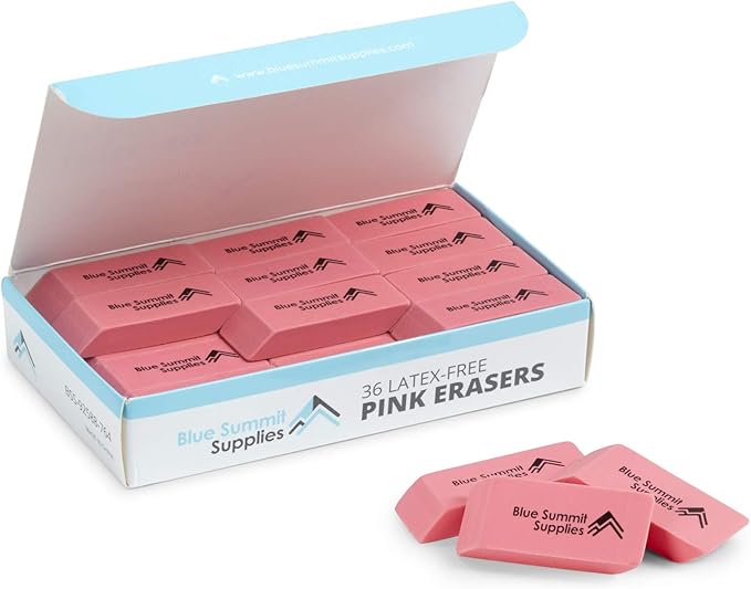 Amazon.com : Blue Summit Supplies Pink Erasers, Bulk Erasers for Art, School, and Office Use, Classroom Set, 36 Pack : Office Products