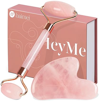 BAIMEI IcyMe Jade Roller & Gua Sha, Face Roller Redness Reducing Skin Care Tools, Self Care Pink Gift for Men Women, Massager for Face, Eyes, Neck, Relieve Fine Lines and Wrinkles - Rose Quartz : Beauty & Personal Care